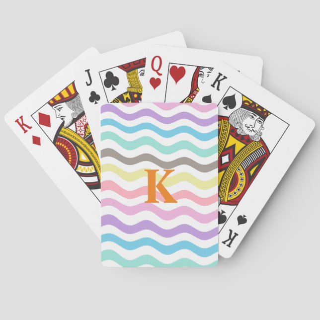Modern Vågigt Linjer | Pastel Vågar Monogram Casinokort (Baksidan)