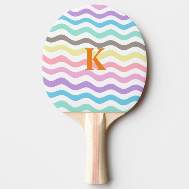 Modern Vågigt Linjer | Pastel Vågar Monogram Pingisracket (Framsidan)