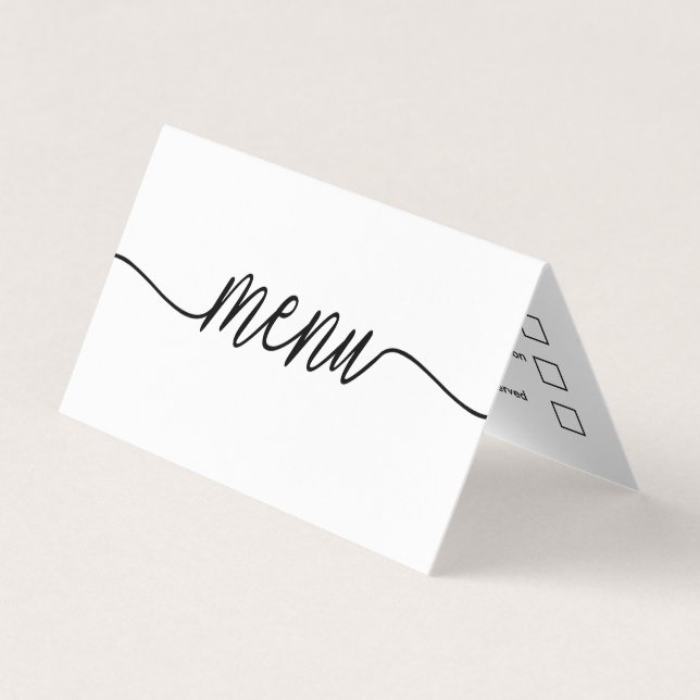 Modern val av enkel svart och vit skript-meny visitkort (Framsida)