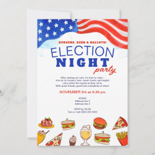 Modern valdag Night Party Burgers Beer & Ballots Inbjudningar