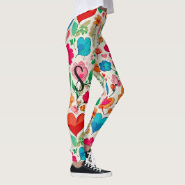 Modern Valentindags blommigt och hjärtedagar i mon Leggings
