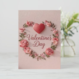 Modern Valentine’s Day Card – Red Heart & Flower Inbjudningar