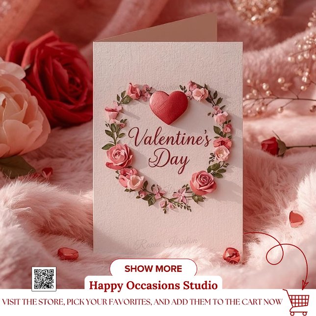 Modern Valentine’s Day Card – Red Heart & Flower Inbjudningar (Skapare uppladdad)