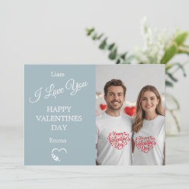 Modern Valentine’s Day Photo Card  Light Blue Gray Tack Kort