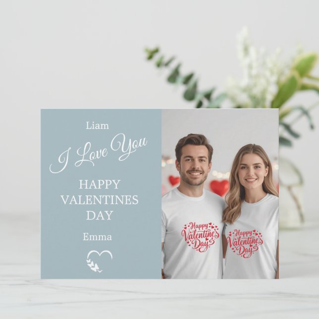 Modern Valentine’s Day Photo Card  Light Blue Gray Tack Kort (Stående Fram)