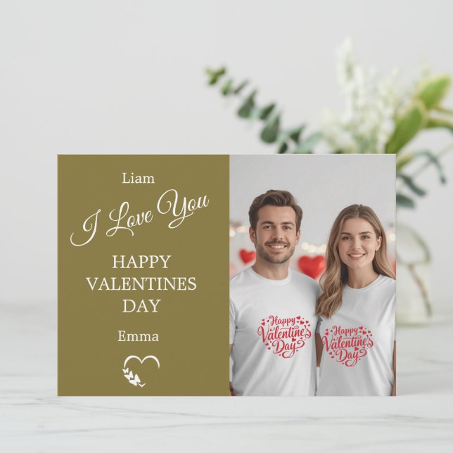 Modern Valentine’s Day Photo Card – Olive Tack Kort (Stående Fram)