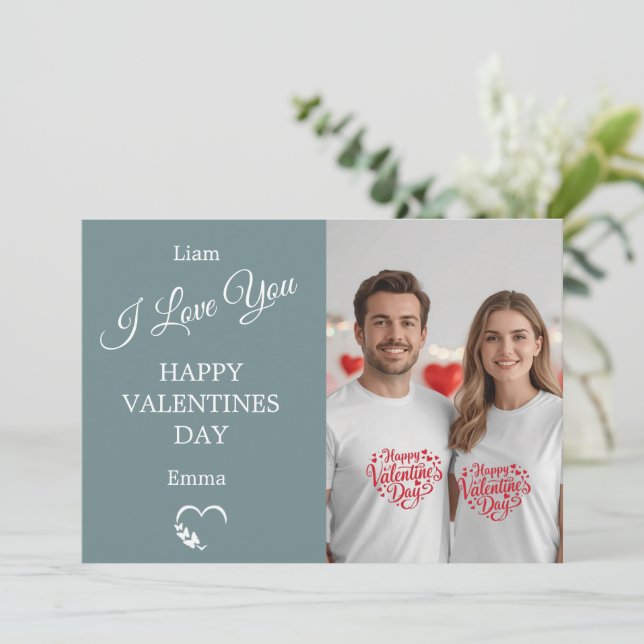 Modern Valentine’s Day Photo Card – Slate Gray Tack Kort (Stående Fram)