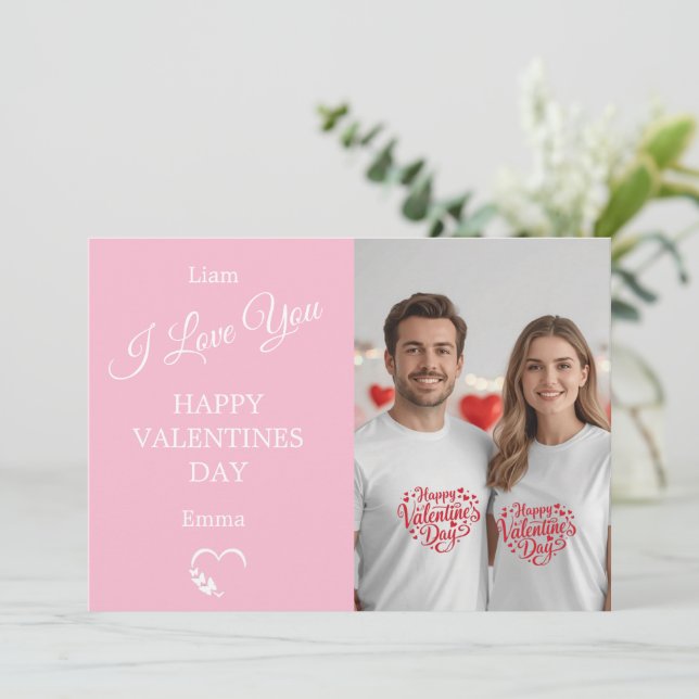 Modern Valentine’s Day Photo Card – Soft Coral Tack Kort (Stående Fram)
