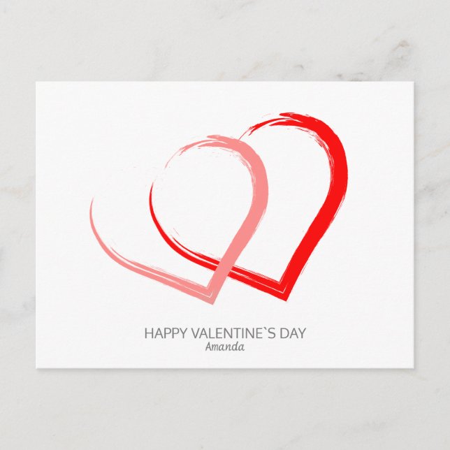 Modern Valentine`s Day Röda Rosa Hjärtan Eleganta Helg Vykort (Framsida)