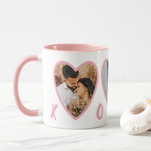 Modern Valentines Blush Rosa Hjärtan Foto Mugg (Med munk)