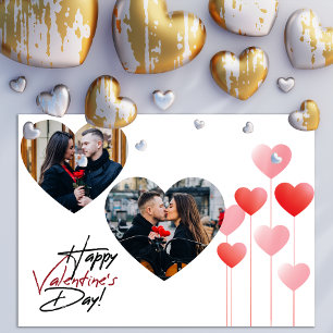 Modern Valentines day par kärlek Heart Photo Chic Julkort