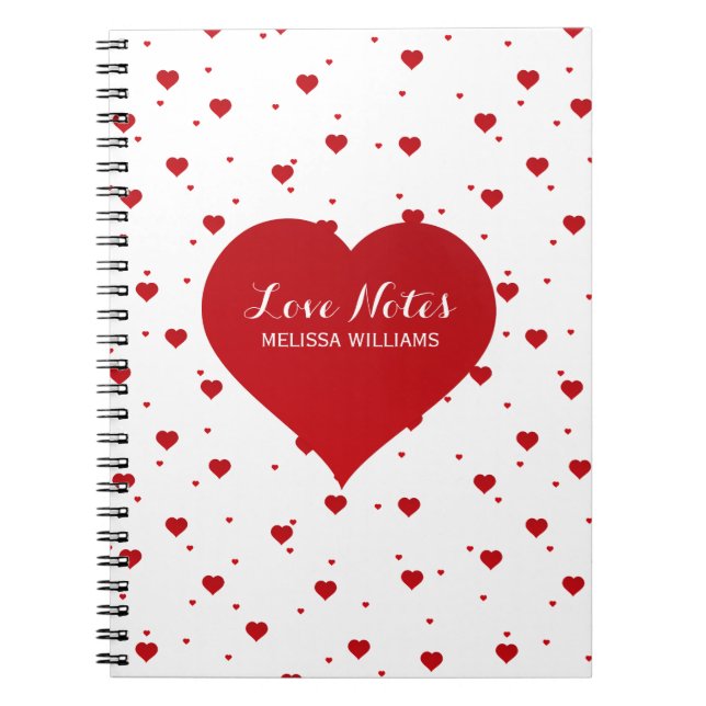 Modern Valentines Red & White Hearts Mönster Anteckningsbok Med Spiral (Framsidan)
