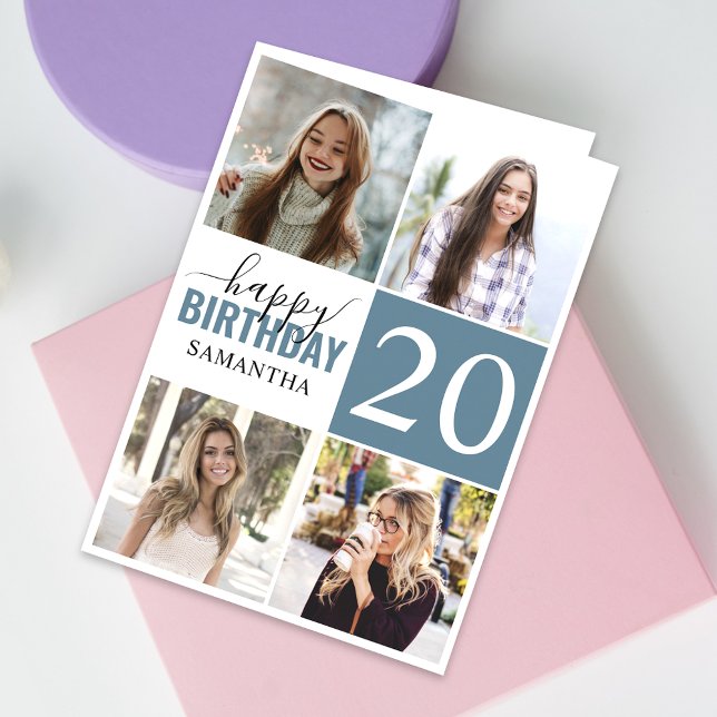 Modern valfri ålder 5-kollage | Foto Anpassningsba Kort (Personalize the collage birthday greeting card to create a special keepsake for your loved one!)