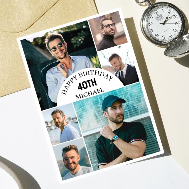 Modern valfri ålder 6-kollage | Foto Anpassningsba Kort (Personalize the collage birthday greeting card to create a special keepsake for your loved one!)