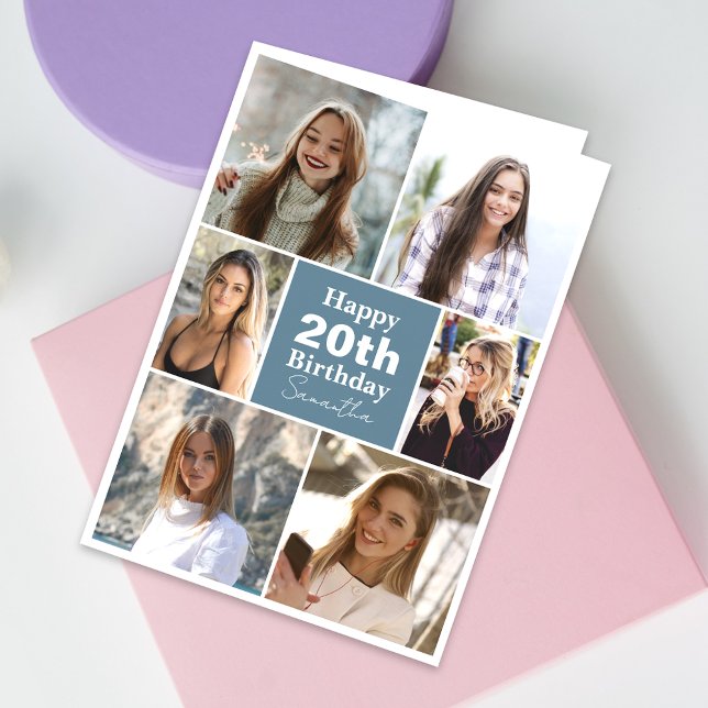 Modern valfri ålder 6-kollage | Foto Anpassningsba Kort (Personalize the collage birthday greeting card to create a special keepsake for your loved one!)