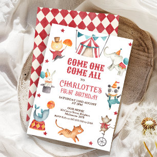 Modern valfri Gender Röd cirkus 1:a födelsedag Inbjudningar