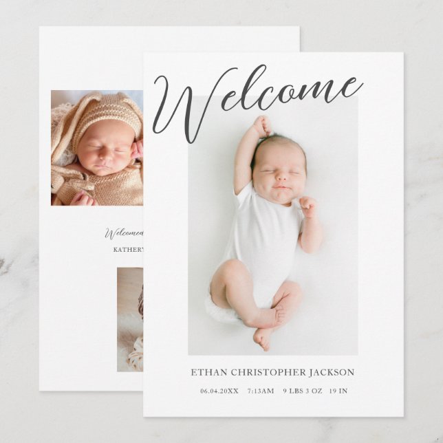 Modern välkomstfödelsedag i Baby Meddelande (Fram/baksida)