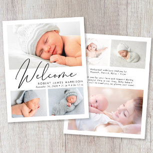 Modern Välkomstfotokollage Birth-meddelande