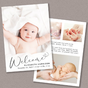 Modern Välkomstfotokollage Birth-meddelande Meddelande