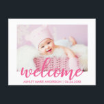 Modern välkomsthälsning Ny bebis kungörelse het ro Meddelande Vykort<br><div class="desc">Modern välkomsthälsning Ny bebis kungörelse vykort het rosa</div>