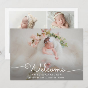 Modern välkomstkalligrafi 4 Foto Baby födelse Meddelande