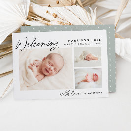 Modern välkomstsida tre foto Birth Meddelande