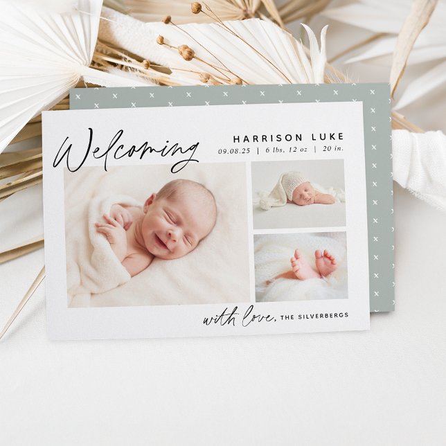 Modern välkomstsida tre foto Birth Meddelande (Skapare uppladdad)