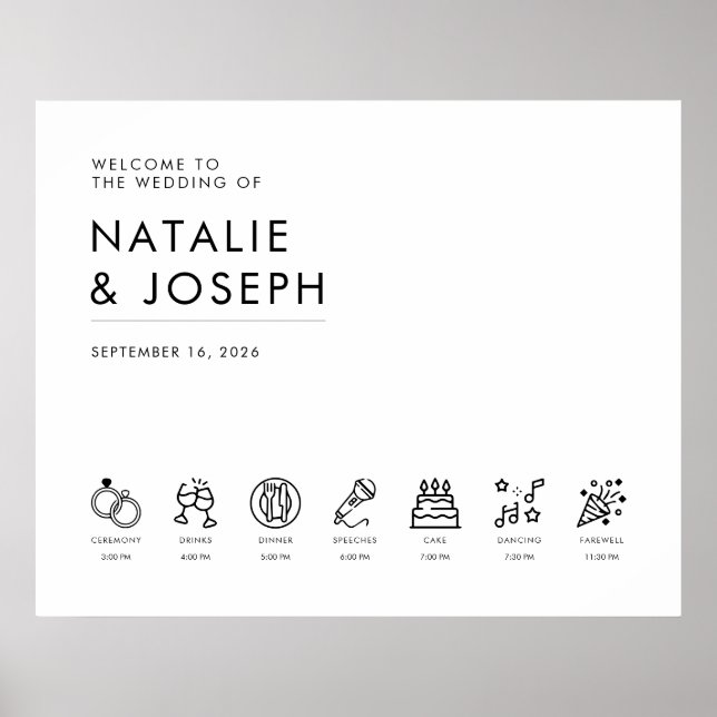 Modern välkomstsignal för Elegant bröllop med tids Poster (Framsidan)