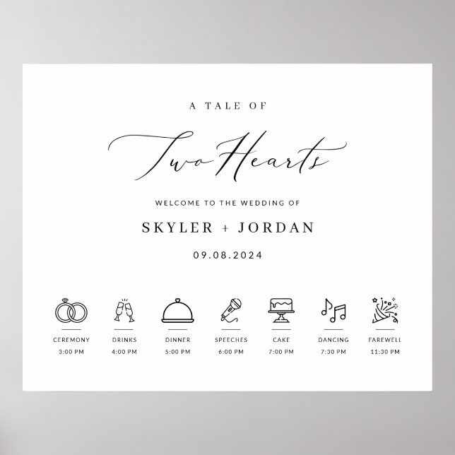 Modern välkomstsignal för Elegant bröllop med tids Poster (Framsidan)