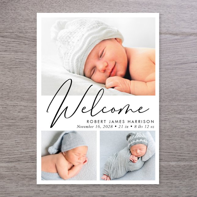 Modern välkomstskript 4 Fotofödelse Meddelande (A beautiful and unique way to thank family and friends and introduce them to your precious  baby)