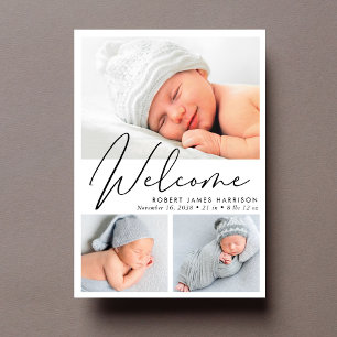 Modern välkomstskript Fotokollage Birth Meddelande