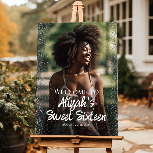 Modern välkomstskylt för sweet sixteen med foto poster (Skapare uppladdad)