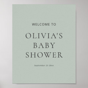 Modern välkomstskylt i salvia grön till babyshower poster