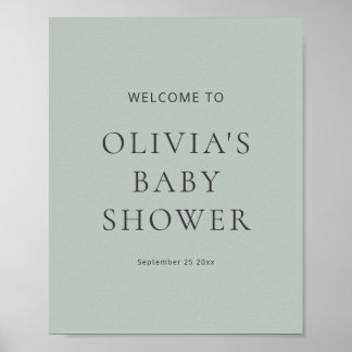 Modern välkomstskylt i salvia grön till babyshower poster