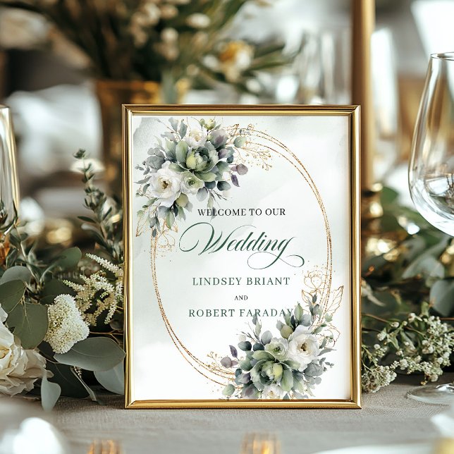 Modern välkomstskylt i salviagrönt med eukalyptus  poster (Modern Sage Green Eucalyptus Wedding Welcome Sign)