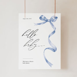Modern välkomstskylt till babydusch med blå bog poster