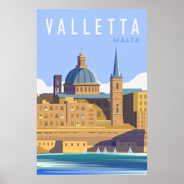 Modern Valletta malta Travel Poster (Framsidan)