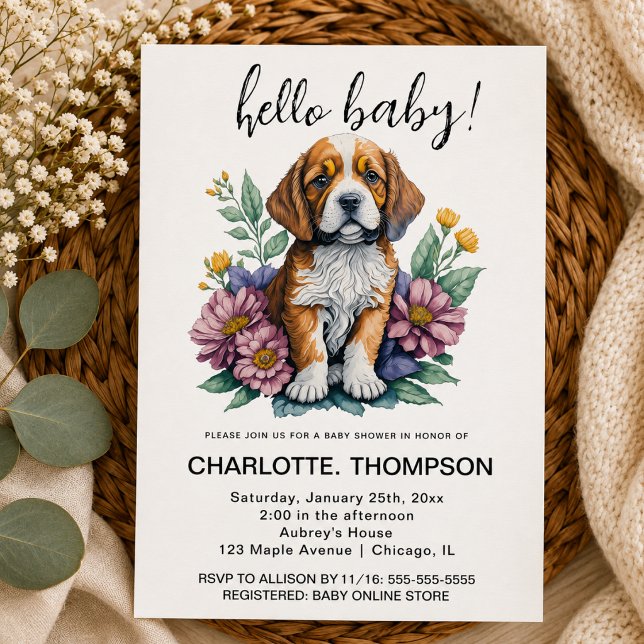 Modern Valp Hund Terrakotta Bebis Shower Inbjudningar (Modern Puppy Dog Terracotta Baby Shower Invitation)