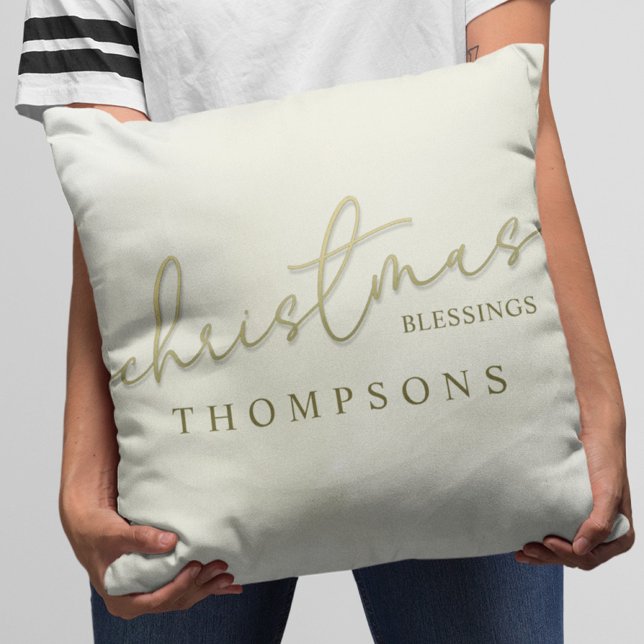 Modern välsignelse i julklapp i Guld Kudde (Stylish gold calligraphy script Christmas blessing throw pillow. )