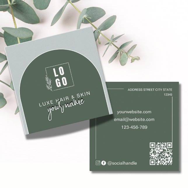 Modern välvd QR-kod logotyp skogsgrön Fyrkantigt Visitkort (Skapare uppladdad)