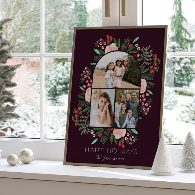 Modern välvd ram Blommig familj jul 3 Foto  Poster (Modern Arch Frame Floral Family Christmas 3 Photo Poster)