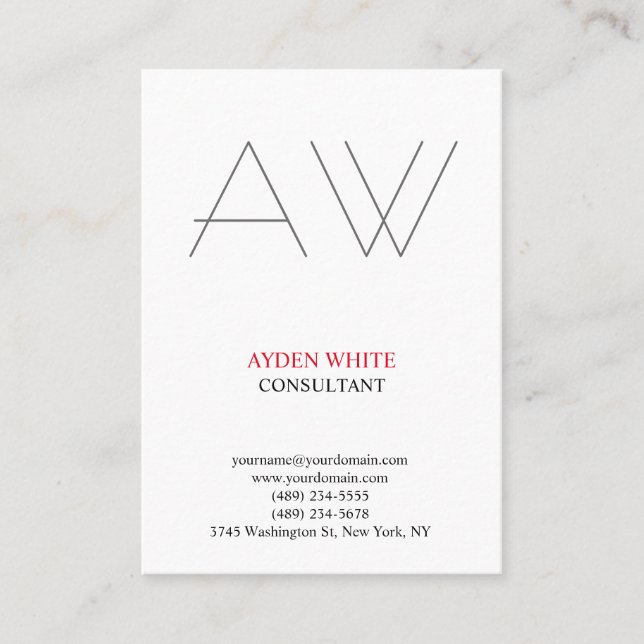 Modern vanlig svart vit grått monogram visitkort (Framsida)