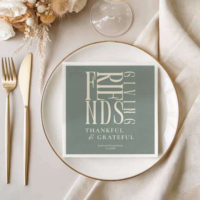 Modern Vännernas Tackgivande Middag Blommor Pappersservett (Skapare uppladdad)