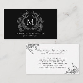 Modern Vapensköld för svart och vit Blommigt, Mono Visitkort
