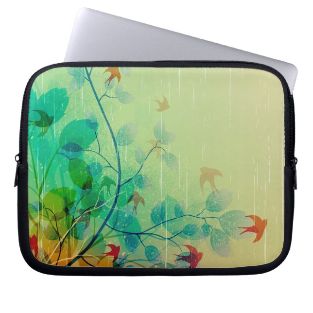 Modern Vår Blommigt Abstrakt Art Laptop Sleeve (Framsidan)