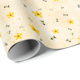 Modern Vår Blommigt Bes Mönster Wrapping Papprar Presentpapper