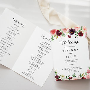 Modern Vår Blommigt Calligraphy Folde Bröllop Program