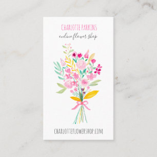 Modern vår blommigt vattenfärgsbouquet blommor visitkort