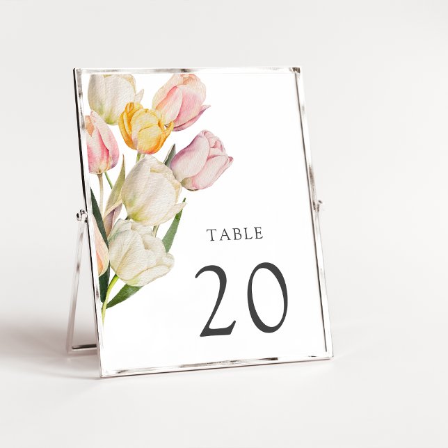 Modern vår bordskortnummer (Modern Spring Watercolor Tulips Table Number by Painted Paperie
)