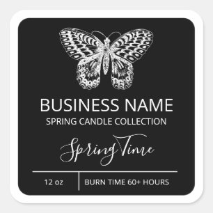 Modern Vår Butterfly Black Soy Candle-etiketter Fyrkantigt Klistermärke